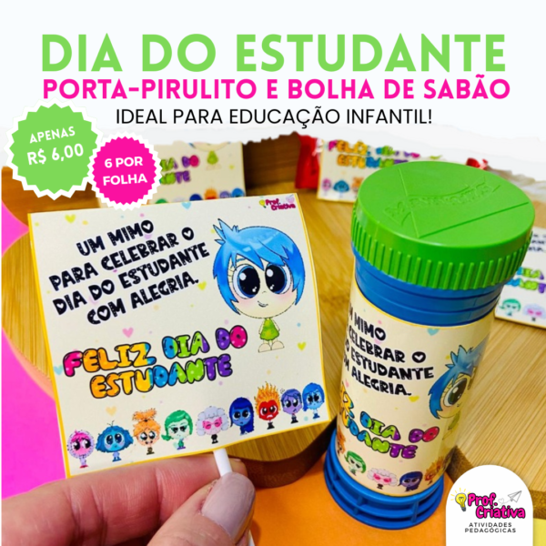 KIT PORTA-PIRULITO E BOLHA DE SABÃO - DIA DO ESTUDANTE