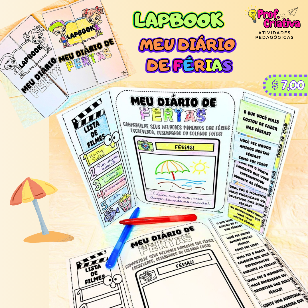 LAPBOOK - MEU DIÁRIO DE FÉRIAS - Prof. Criativa